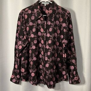 Shaped Fit  Curvey Women’s Size 18W Black & Purple stitched Button Down Blouse